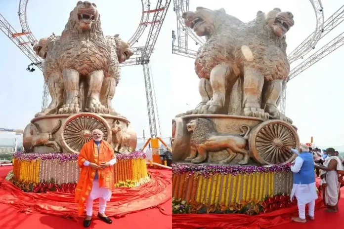 PM Modi unveils: 20 feet high and 9500 kg Ashoka pillar on the new Parliament building